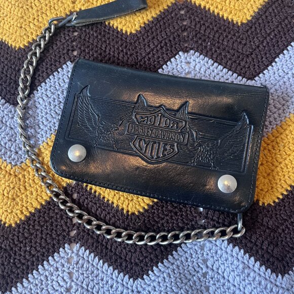 Harley Davidson Genuine Leather Wallet with Chain - Picture 3 of 4